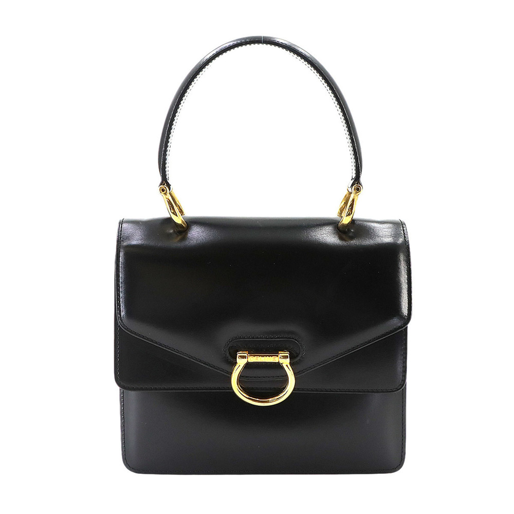 Celine CELINE Double Flap Handbag Leather Black Gold Hardware